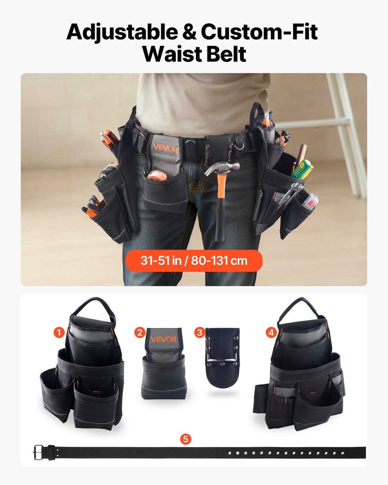 Tear-Resistant 18-Pocket Tool Belt with 600D Full Protection
