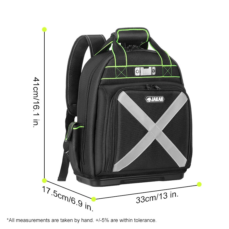 Tool Backpack with Plastic Bottom Organizer Electrician Professional Portable Co