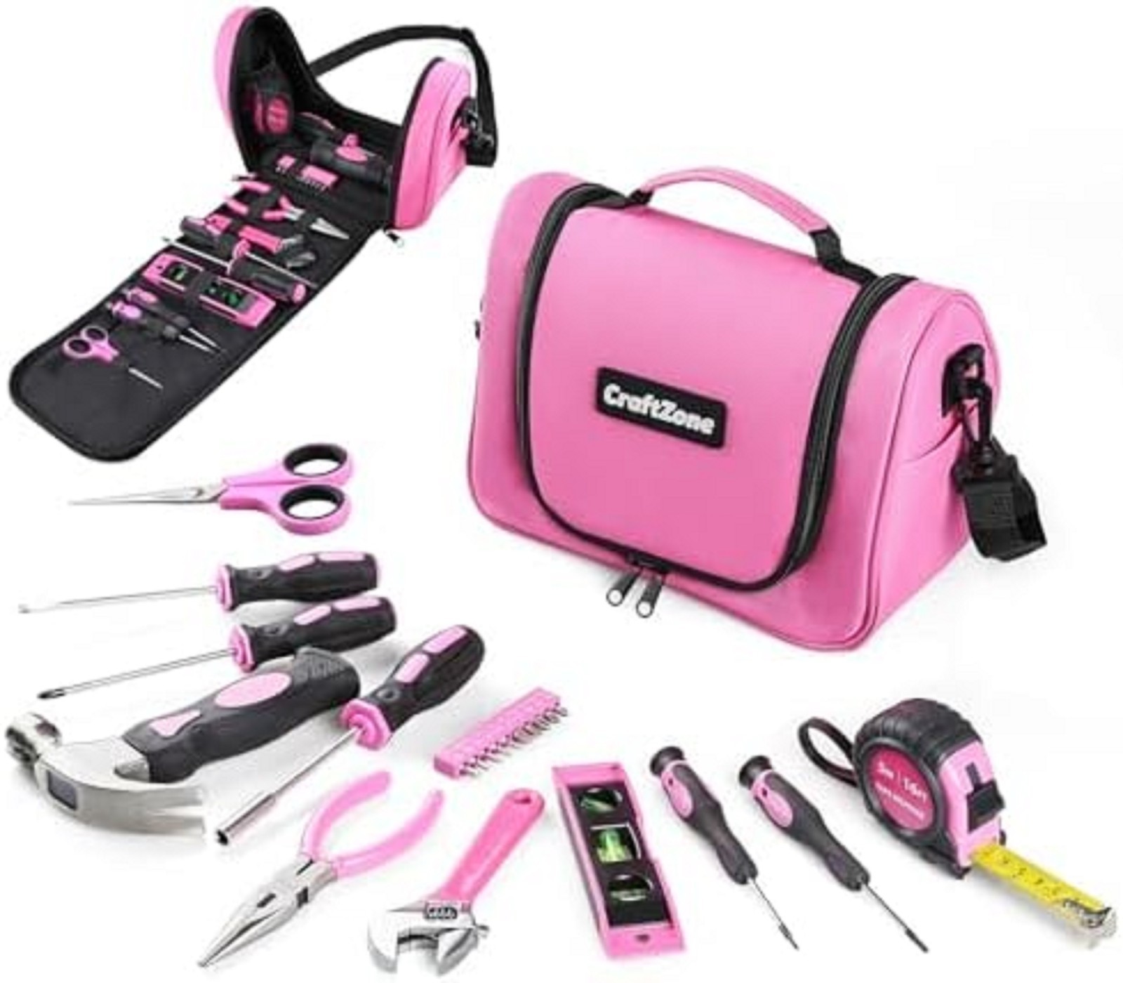 Pink Tool Set,Tool Bag for Women with Shoulder Strap,Basic Tool Kit,21Pcs,Too…