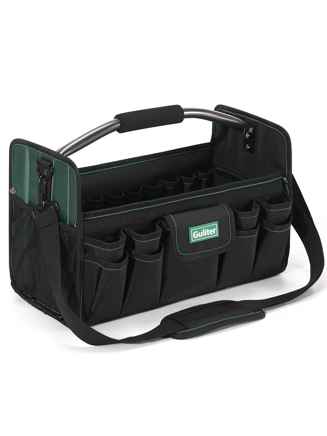 17 Inch Tool Bag Electrician Heavy Duty Open Top Tote 31 Pocket Black Green