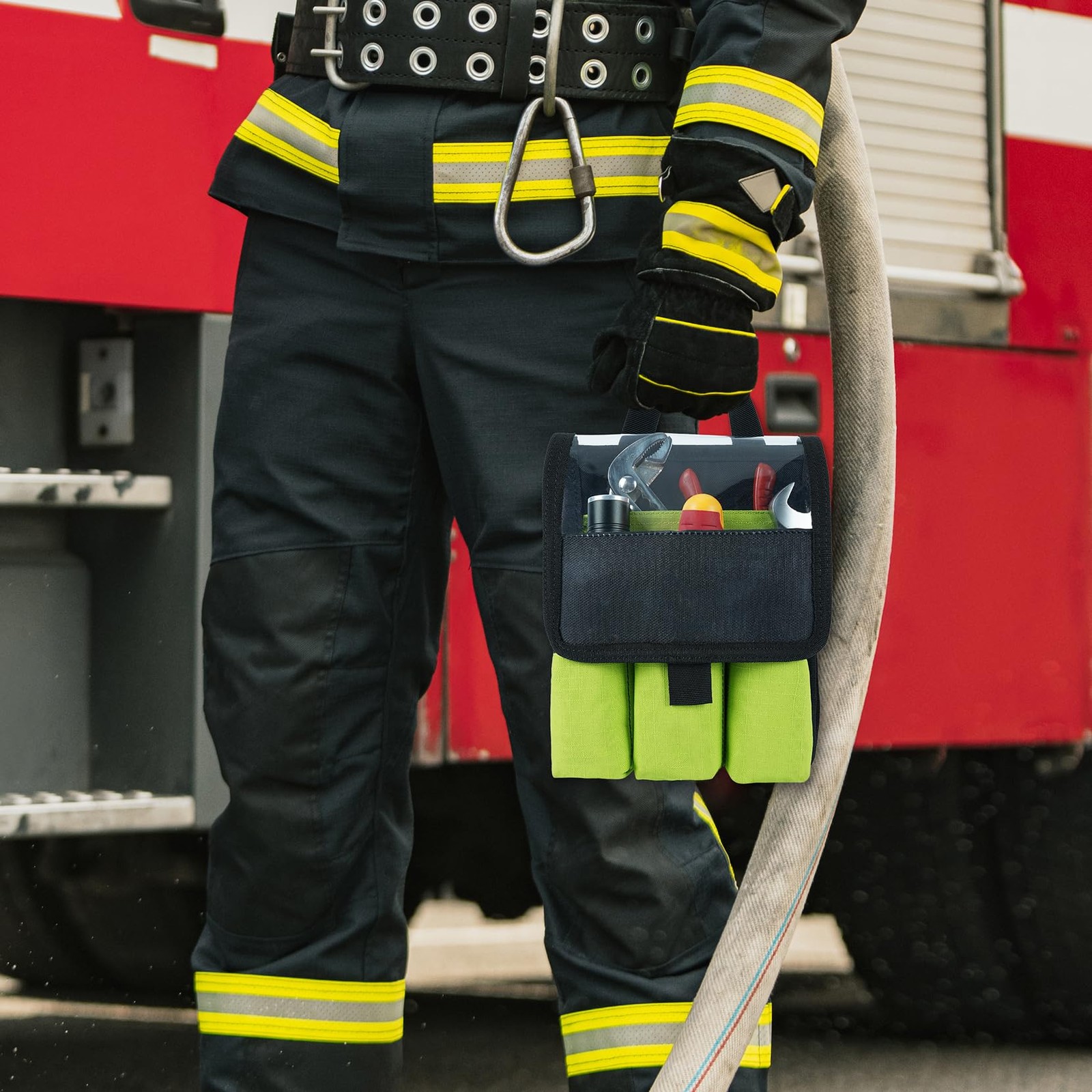 7-Pocket Firefighter Tool Pouch with Carry Handle and Flap, Fits in Bunker Gear
