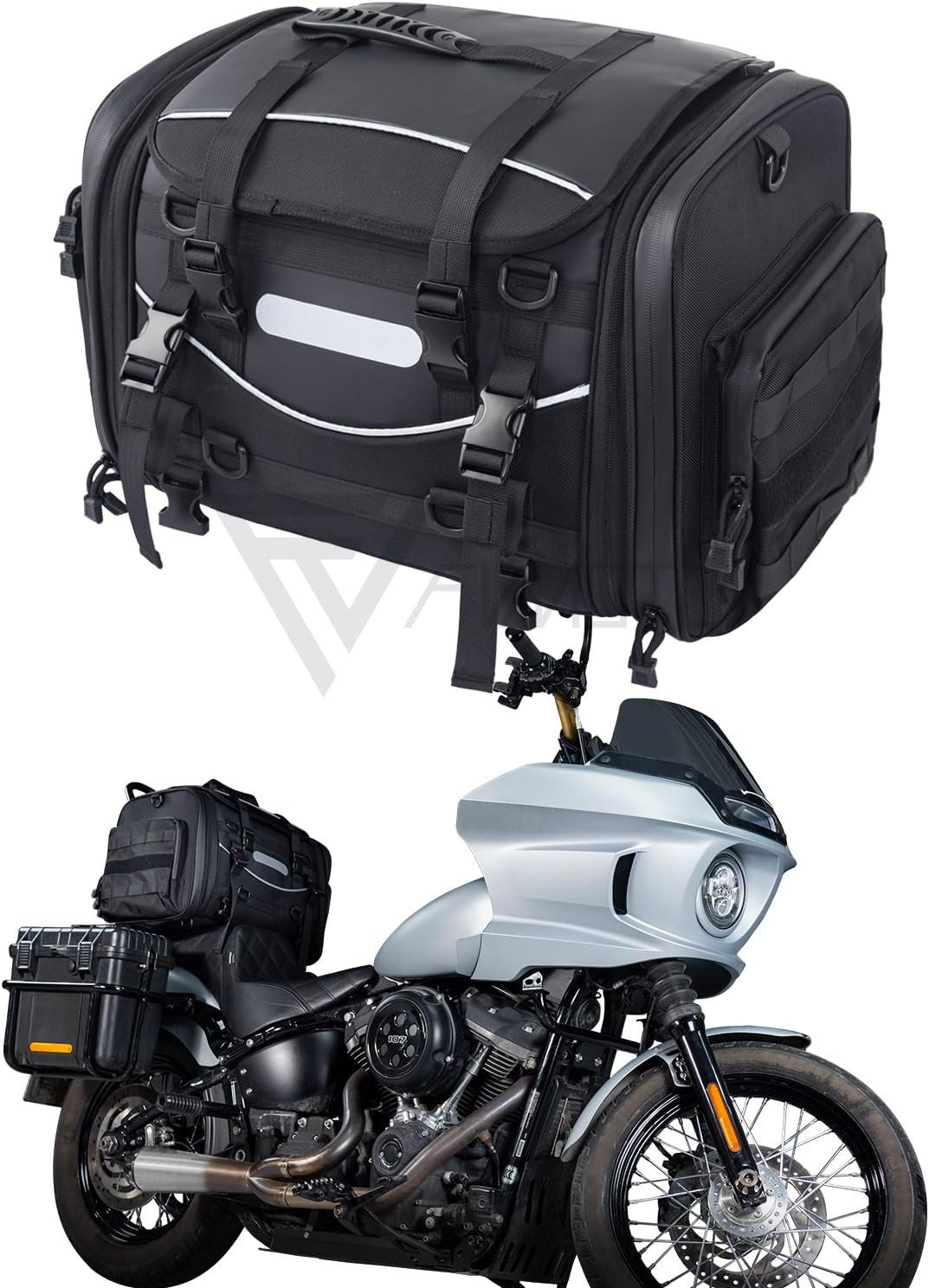 Universal Motorcycle Travel Luggage, Expandable Tail Bag 40-60L(10-15 Gallon), A