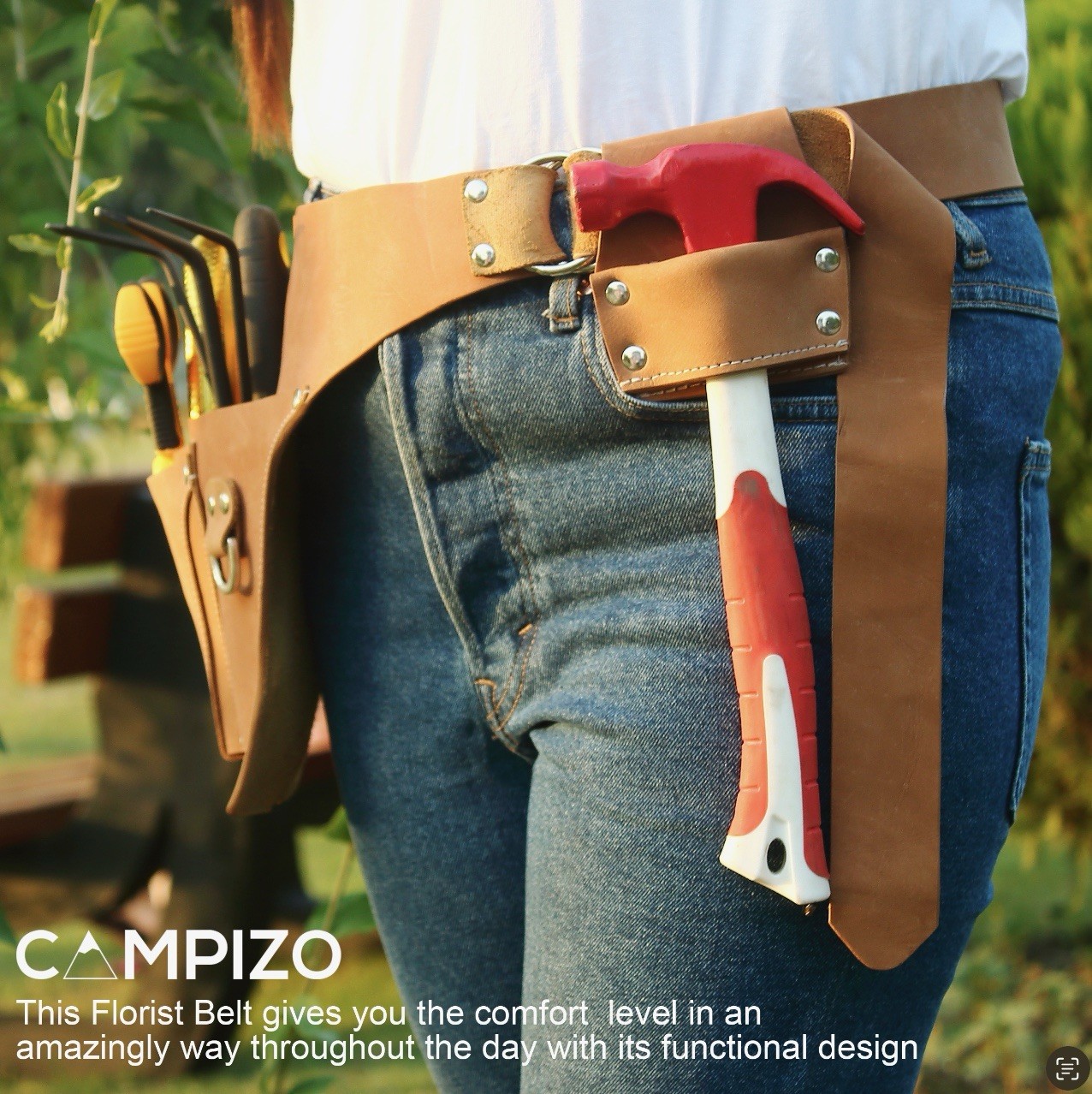 Leather Garden Tool Belt Utility Belt, Carpenter Electrician Tool Pouch Hammer