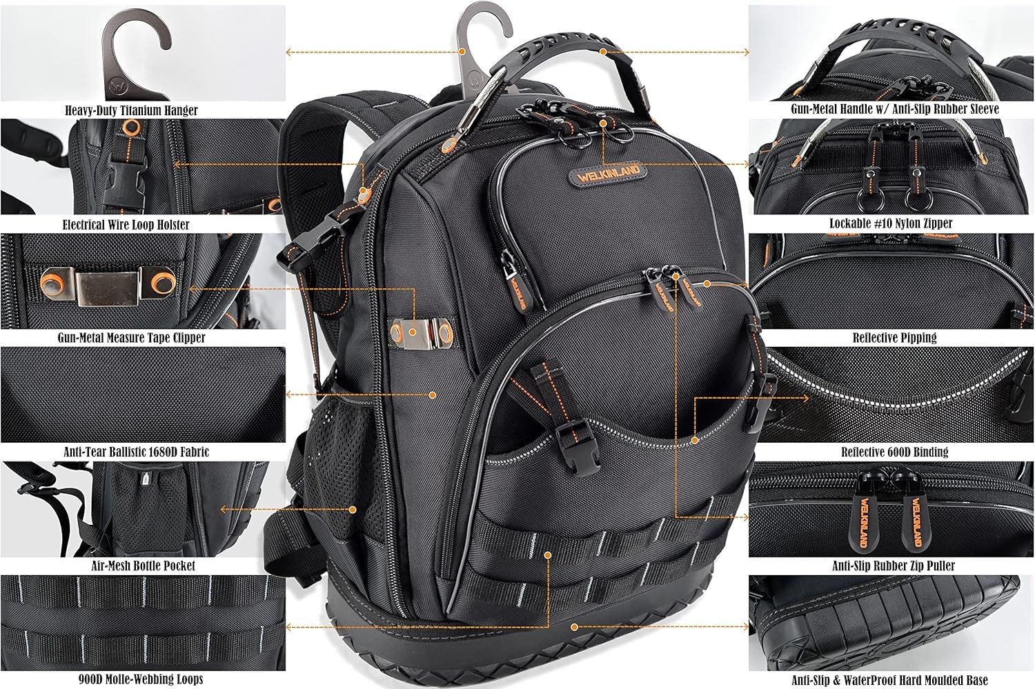 WELKINLAND 77-Pockets Electricians Tool Backpack, HVAC Tools Bag Backpacks