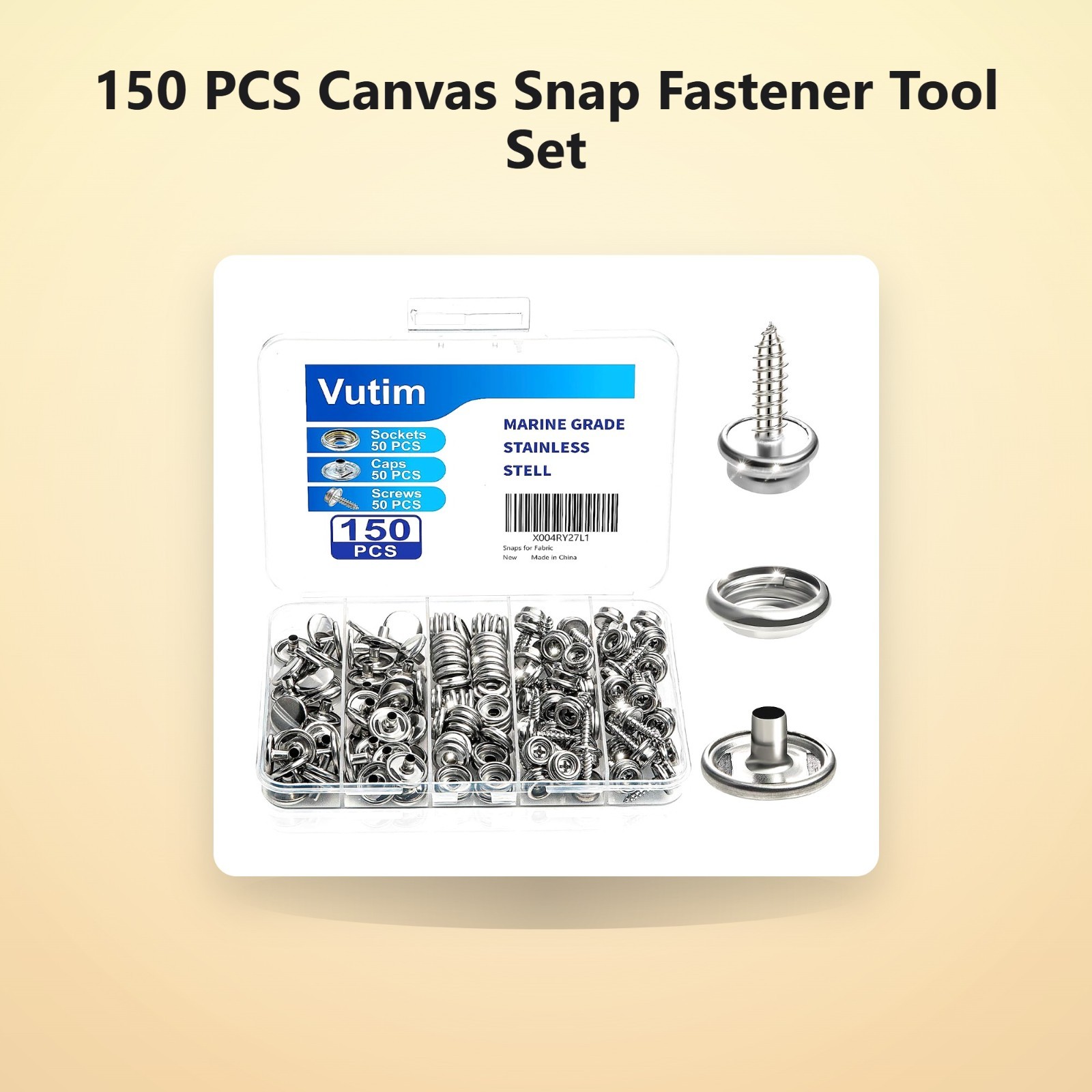 150 PCS Canvas Snap Fastener Tool Set, Marine-Grade 3/8″ Stainless Steel Snap…