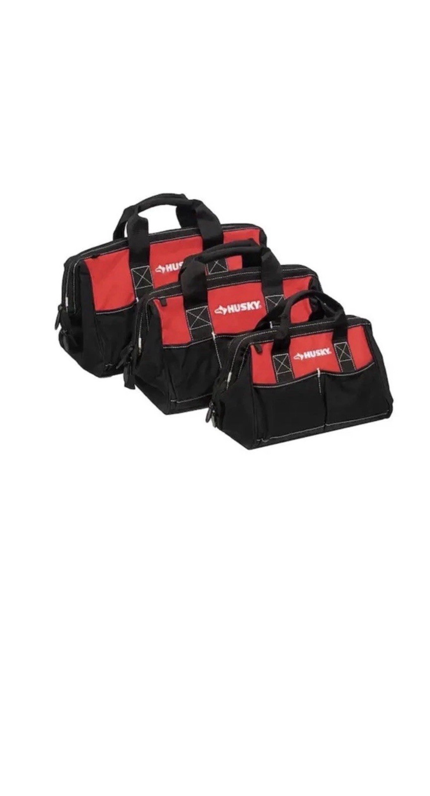 Husky 3-Piece Tool Bag Set 18″ 14″ 12″ Multi-Pocket Heavy Duty Tote