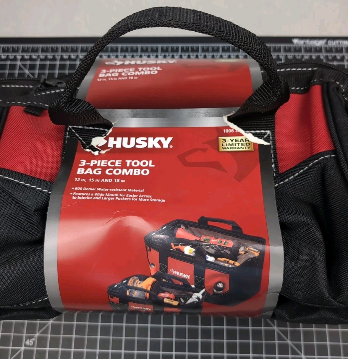 Husky 3-Piece 18 in. 15 in. 12 in. Tool Bag Combo with Water Resistant Fabric