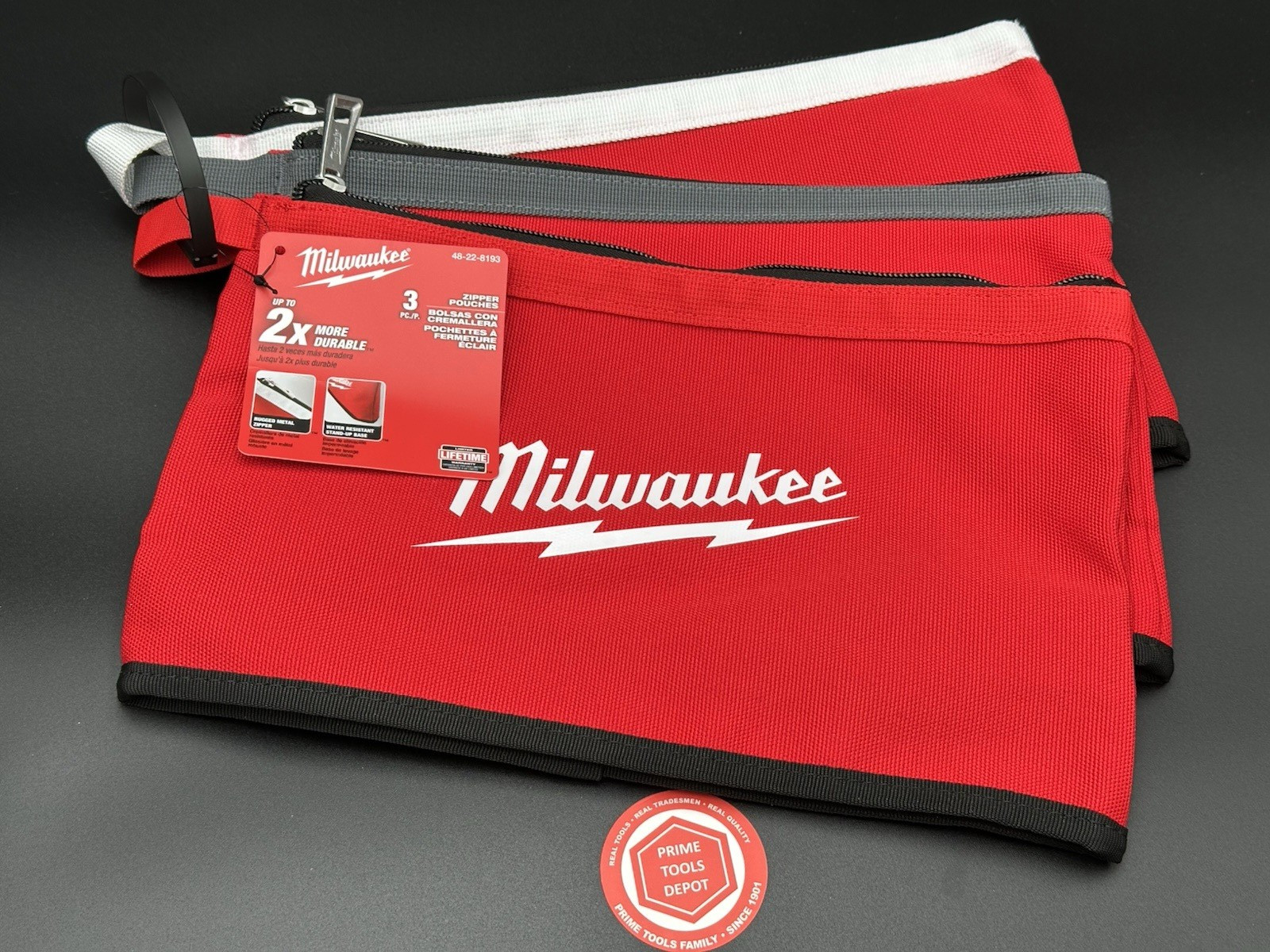 Milwaukee 48-22-8193 Water Resistant Stand-Up Base Zipper Heavy Pouches – 3pc
