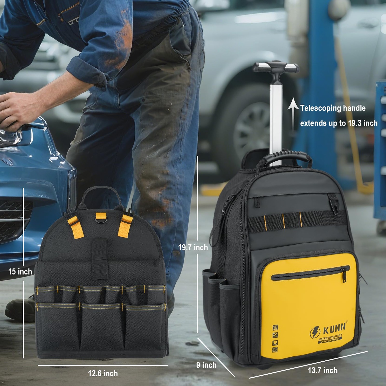 Rolling Tool Backpack with Wheels, Heavy Duty Waterproof Wheeled Tool Bag, 47…