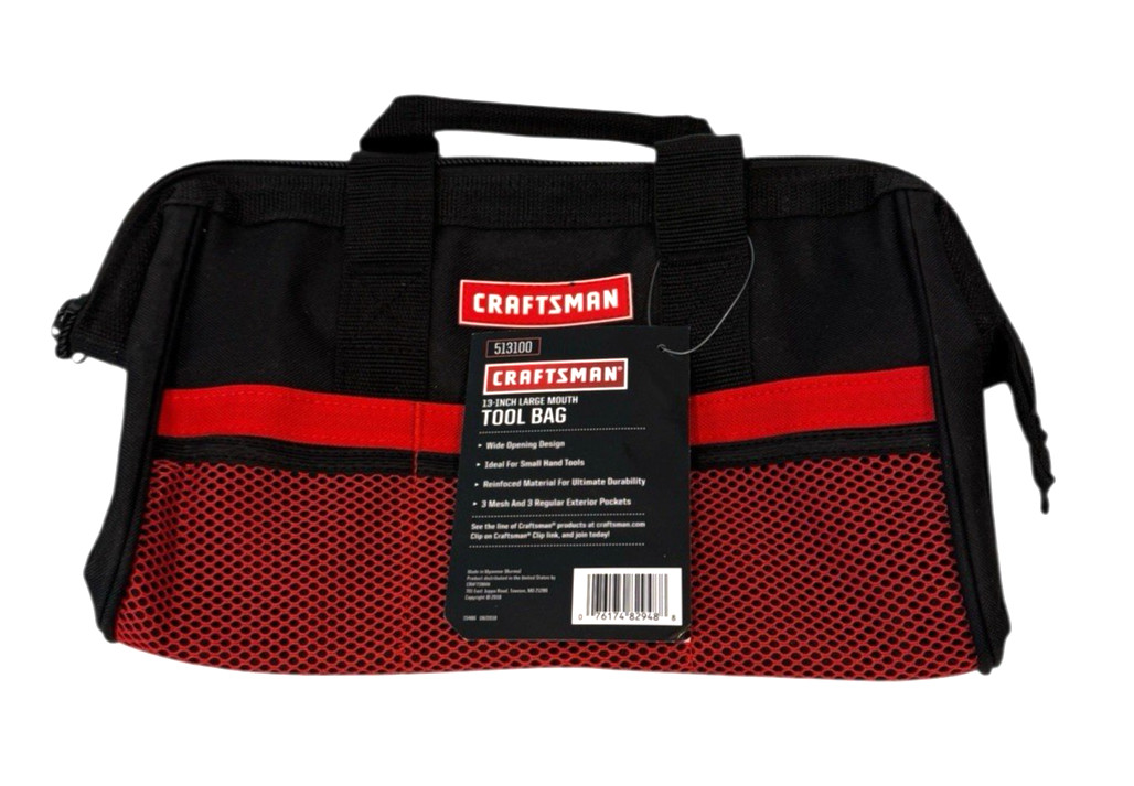 Craftsman 13 in. W X 9.75 in. H Wide Mouth Tool Bag 6 pocket Black/Red NEW