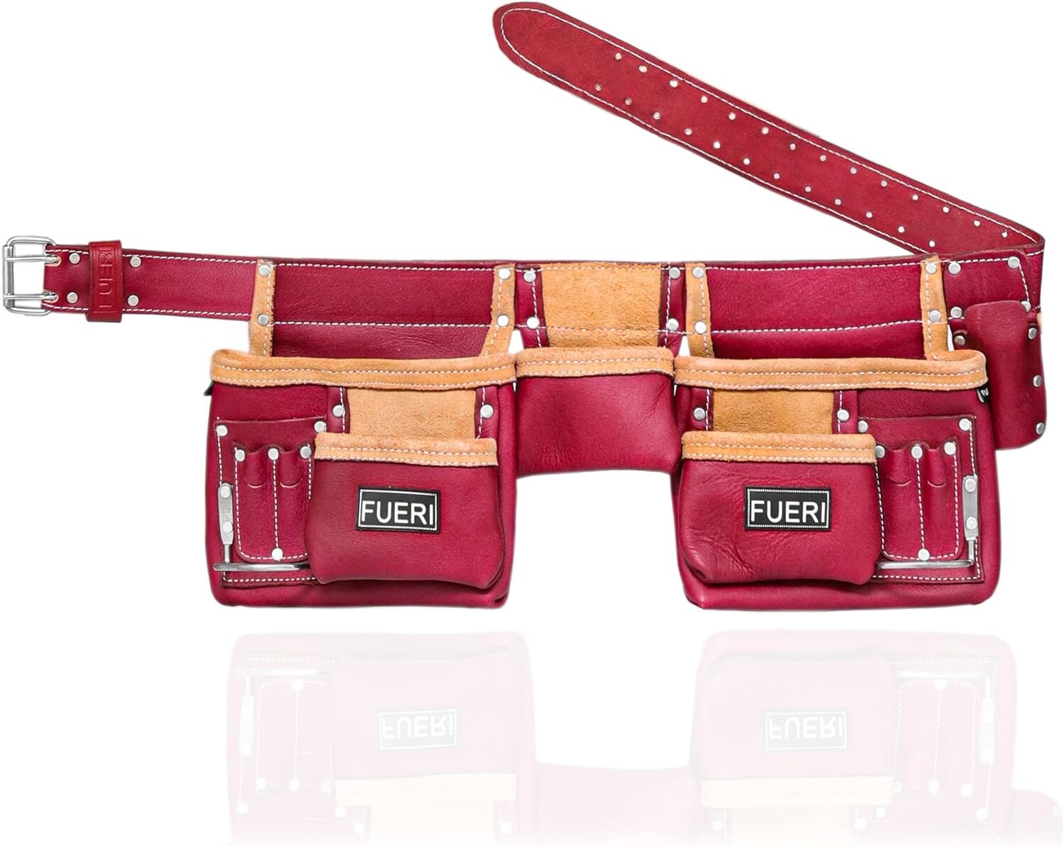 Construction Tool Belt, 11 Pockets Leather Tool Pouches Carpenters Work Belt