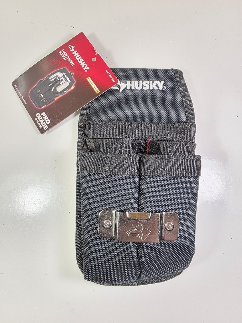 Husky Tool Belt Pouch 5 in 5-Pocket Black Four Barrel Durable Denier Poly Fabric