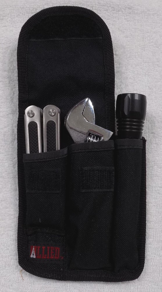 ALLIED MINI-TOOL BELT POUCH * MULTI-TOOL ADJUSTABLE WRENCH KNIFE LED FLASHLIGHT