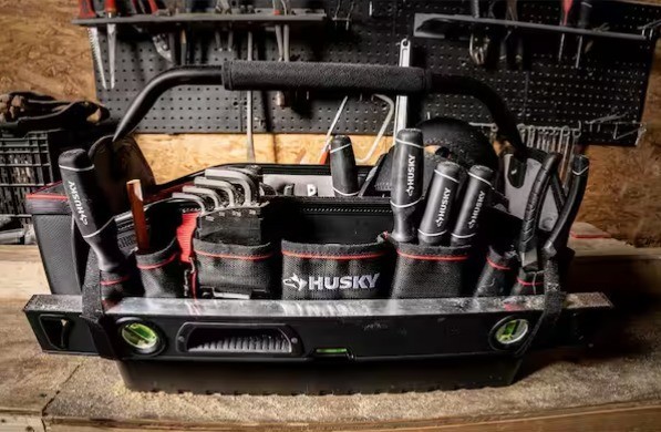 Husky 20″ Heavy-Duty PRO Tool Tote 31 Pockets Waterproof Polyester Black