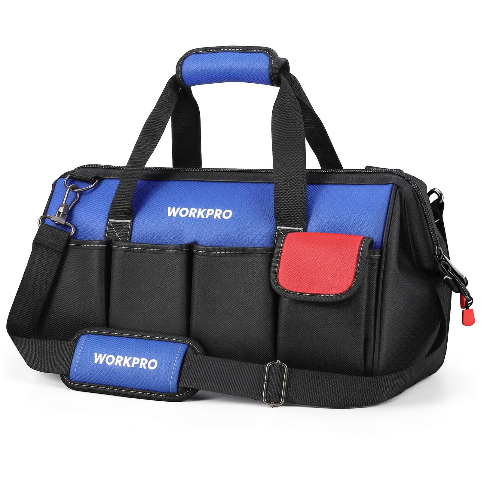 WORKPRO 18-inch Close Top Wide Mouth Storage Tool Bag 18-inch, black/red/blue