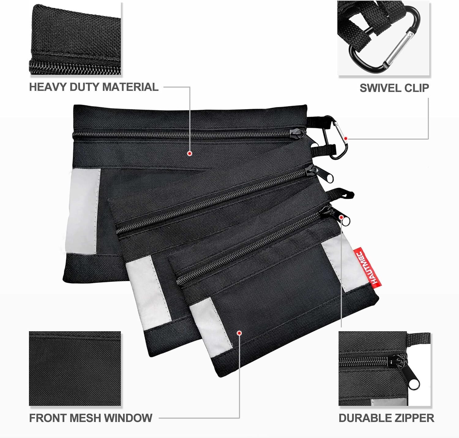 HAUTMEC 3 Pieces Small Tool Pouch, Multi Function Zippered 9″L x 6″W x 0.59″H