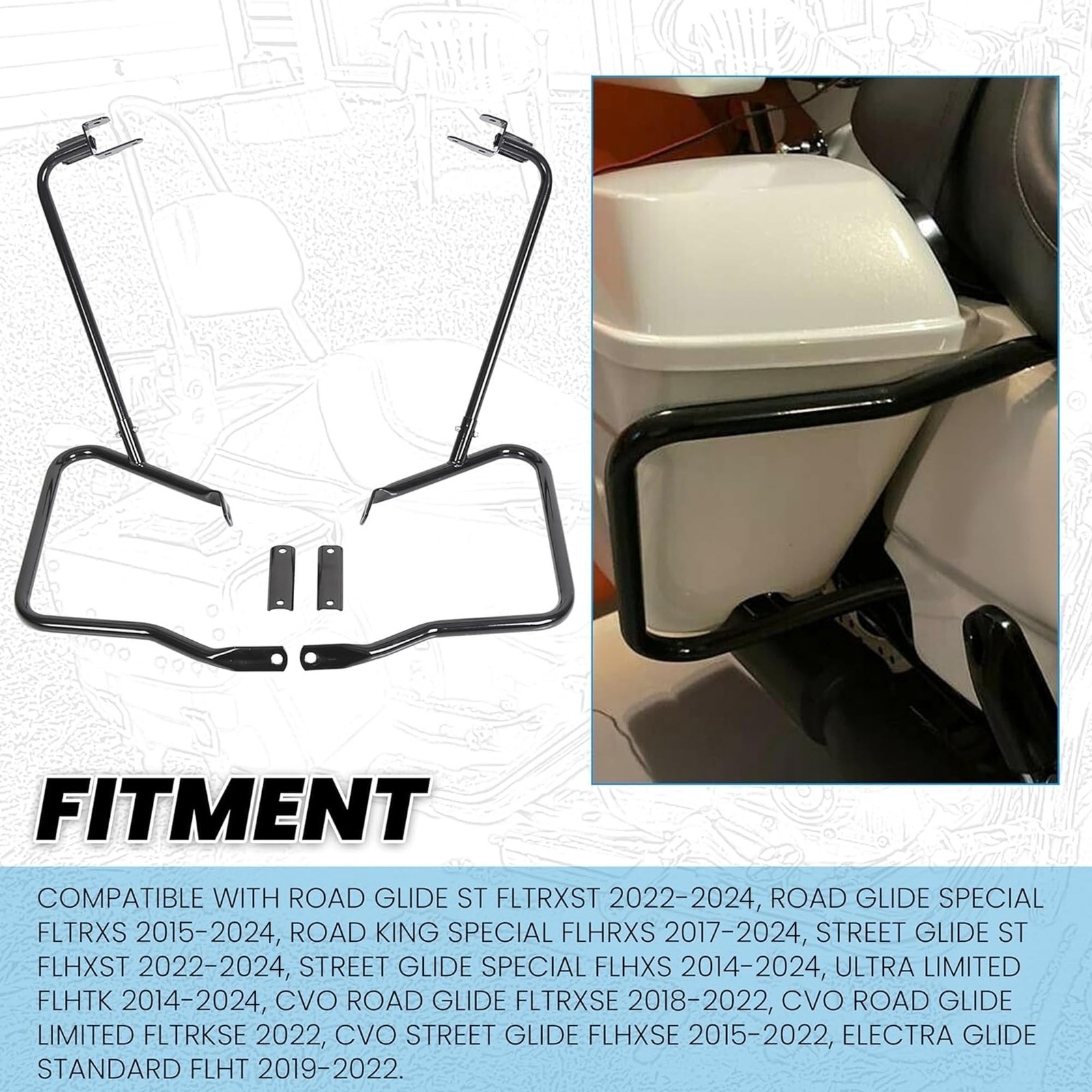 Saddlebag Bracket Guard Bars Compatible with 20142024 Harley Davidson Touring…