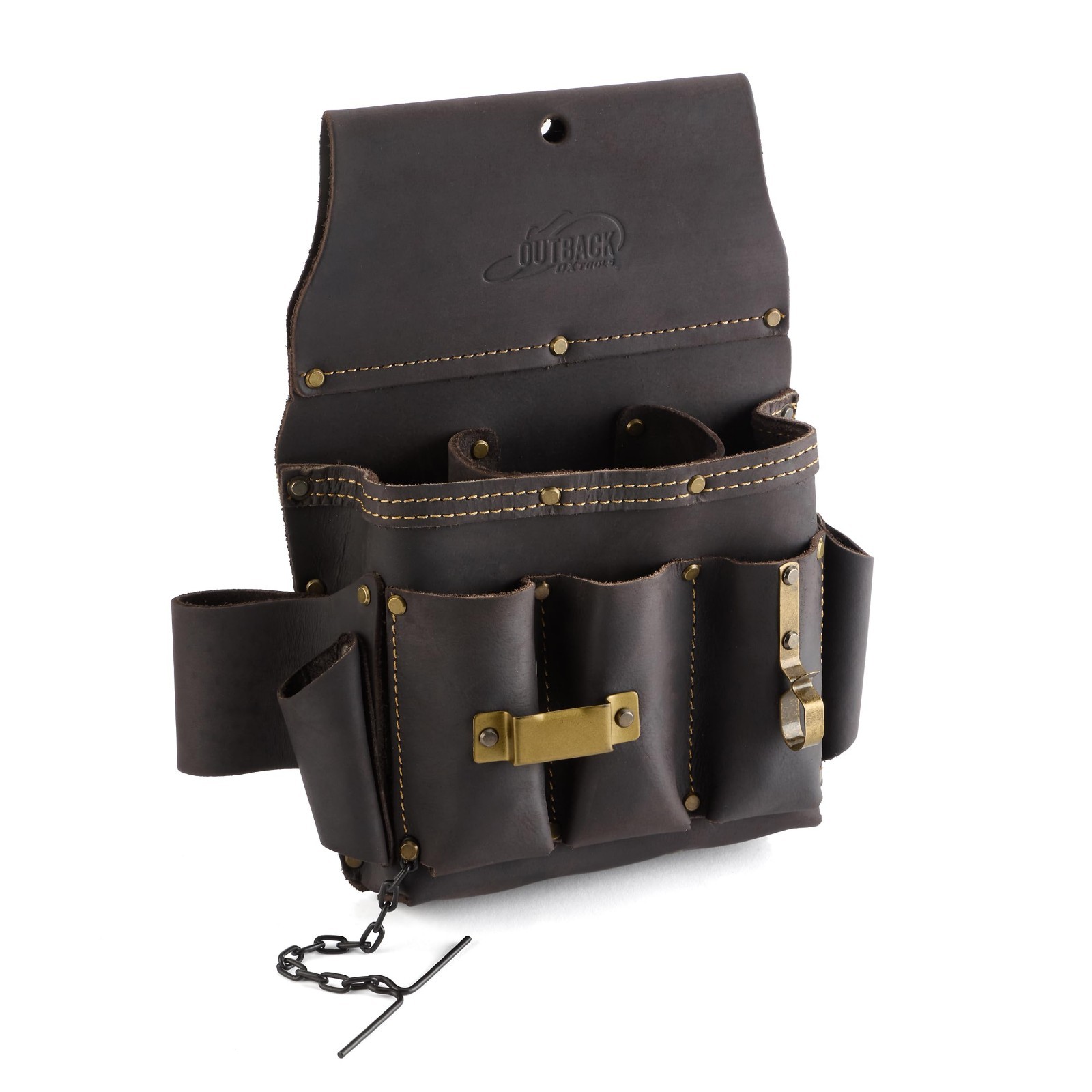 Full Grain Leather Tool Pouches – Double Stitching, Rivet Reinforced Pockets, Du