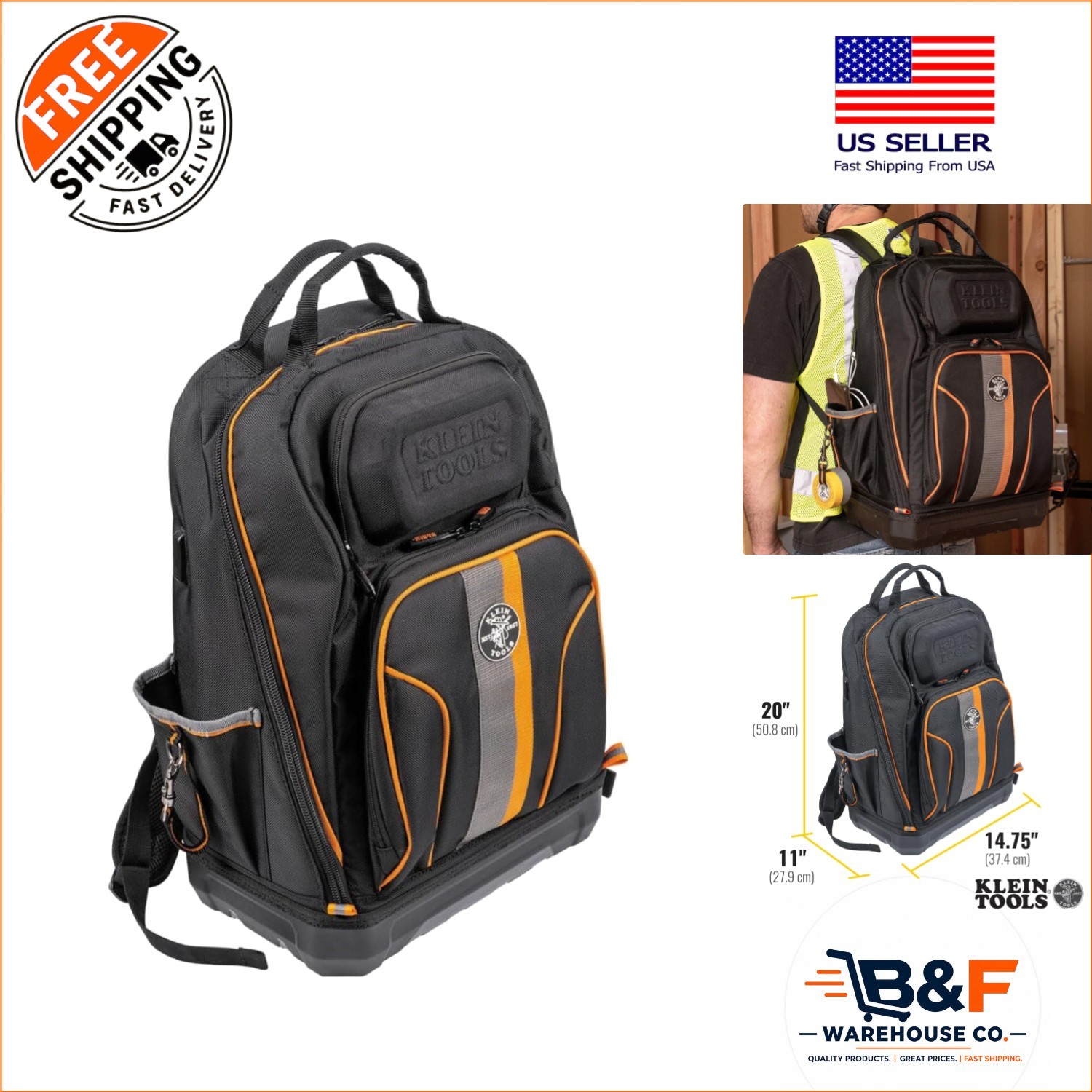 Extra-Large Electrician Jobsite Backpack – 40 Pockets, Molded Base & USB Access