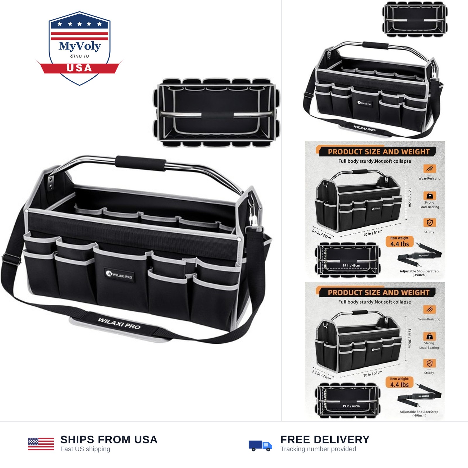 20in Tool Bags For Men Heavy Duty, 22 PCS Pockets Tool Bag Organizer Foldable…