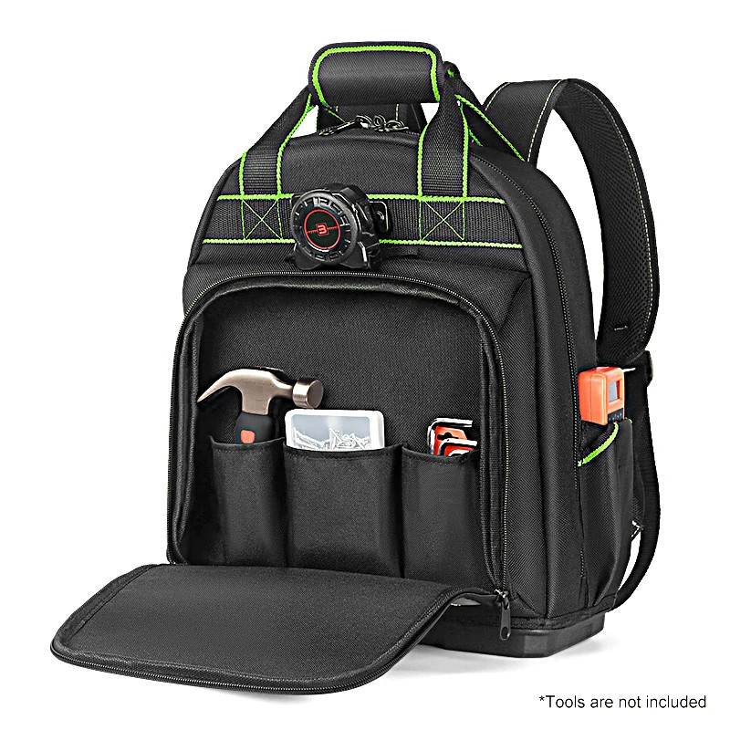 Tool Backpack with Plastic Bottom Organizer Electrician Professional Portable Co