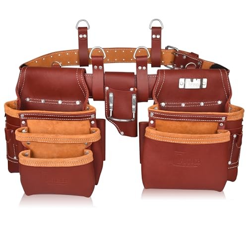 Grain Leather Tool Belt | Tool Rig Set | Tool Pouch | Drywall Tool Maroon 2000