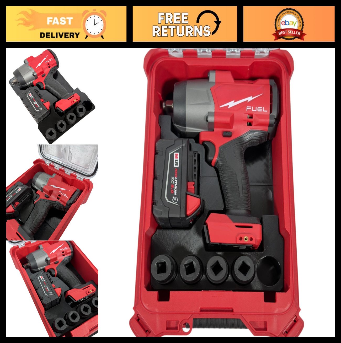 High Torque 1/2″ Impact Wrench Liner Insert for Packout Organizer, M18 Battery &