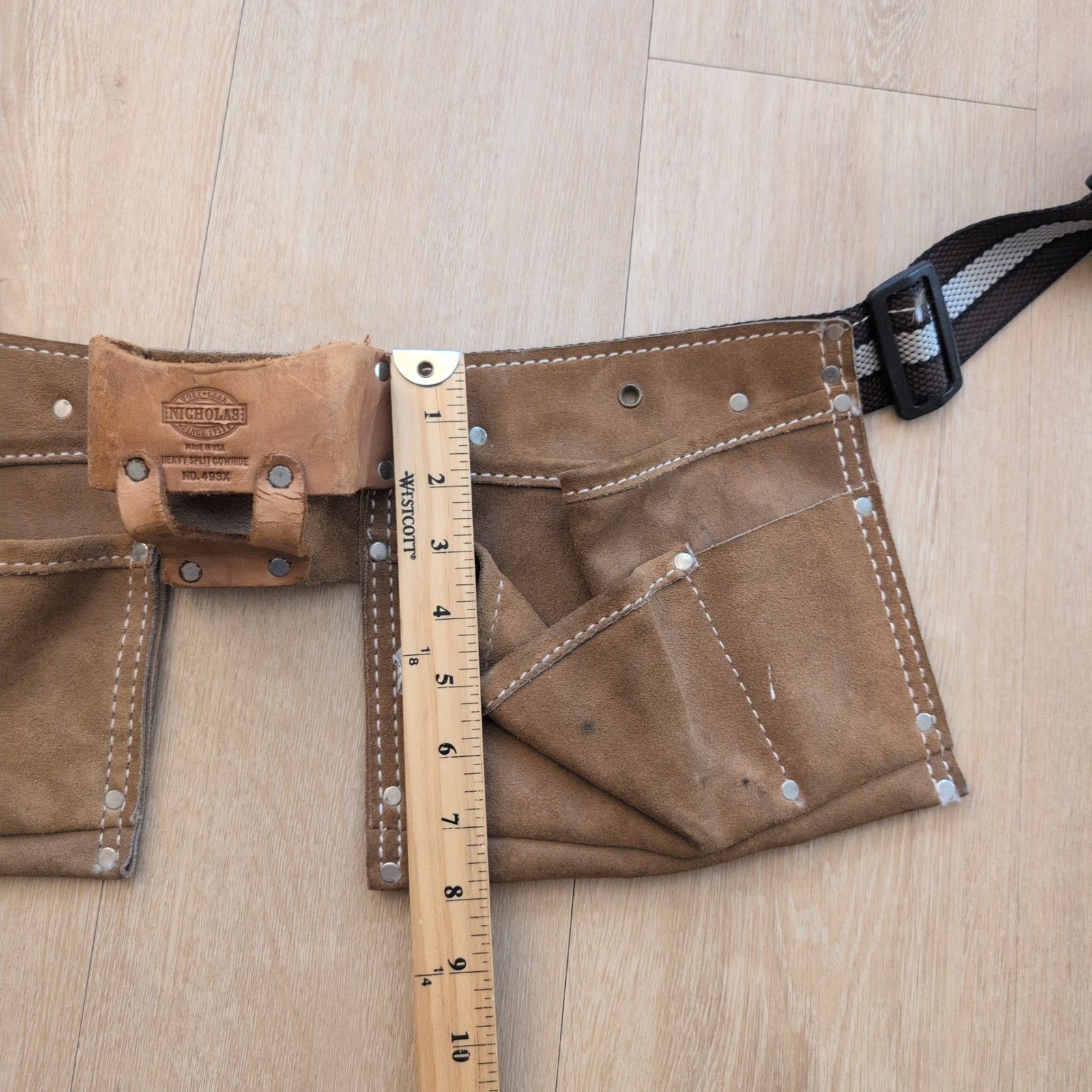 Nicholas Work Gear Heavy Split Cowhide Leather Tool Belt Brown Made in USA 499X