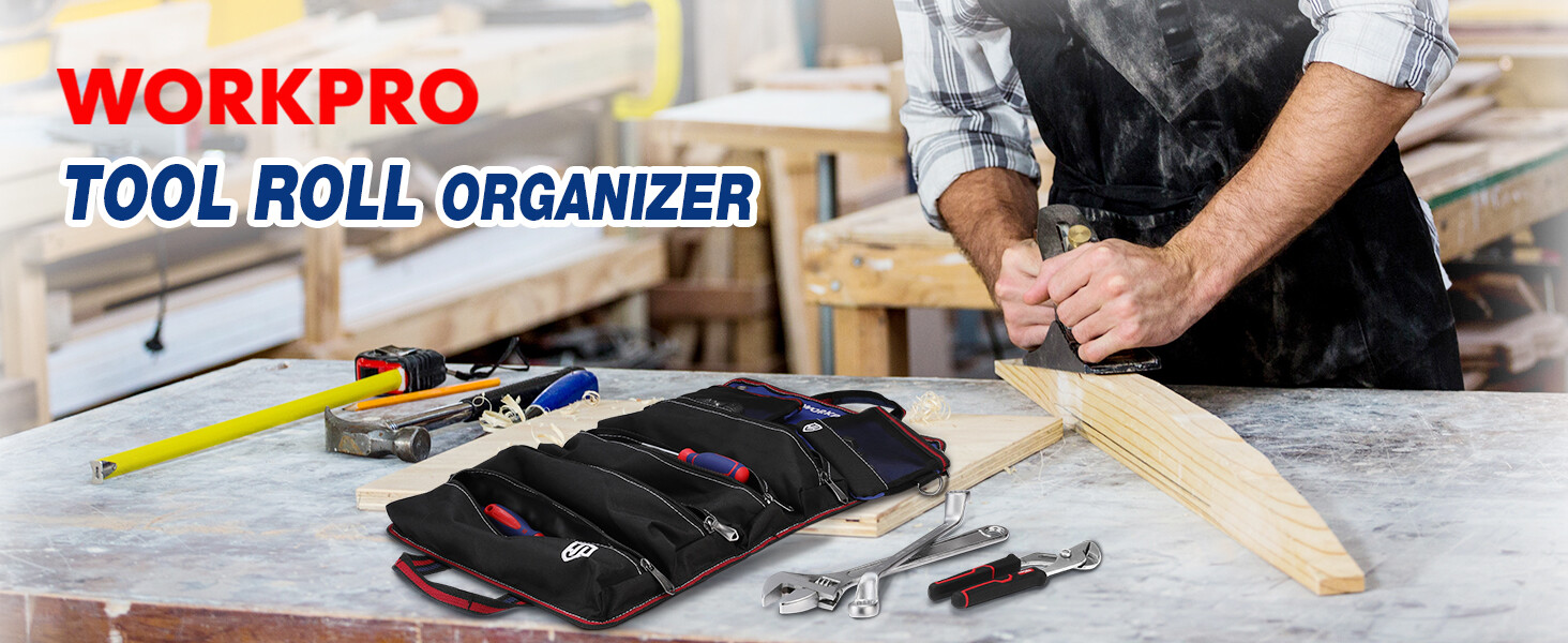 WORKPRO Roll Up Tool Bag Tool Roll Up Bag w/Detachable Tool Pouches Heavy Duty