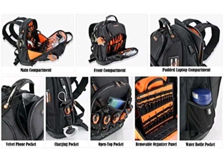 Welkinland 77-Pockets Electricians Backpack, Tool Backpack, HVAC Tool Bag