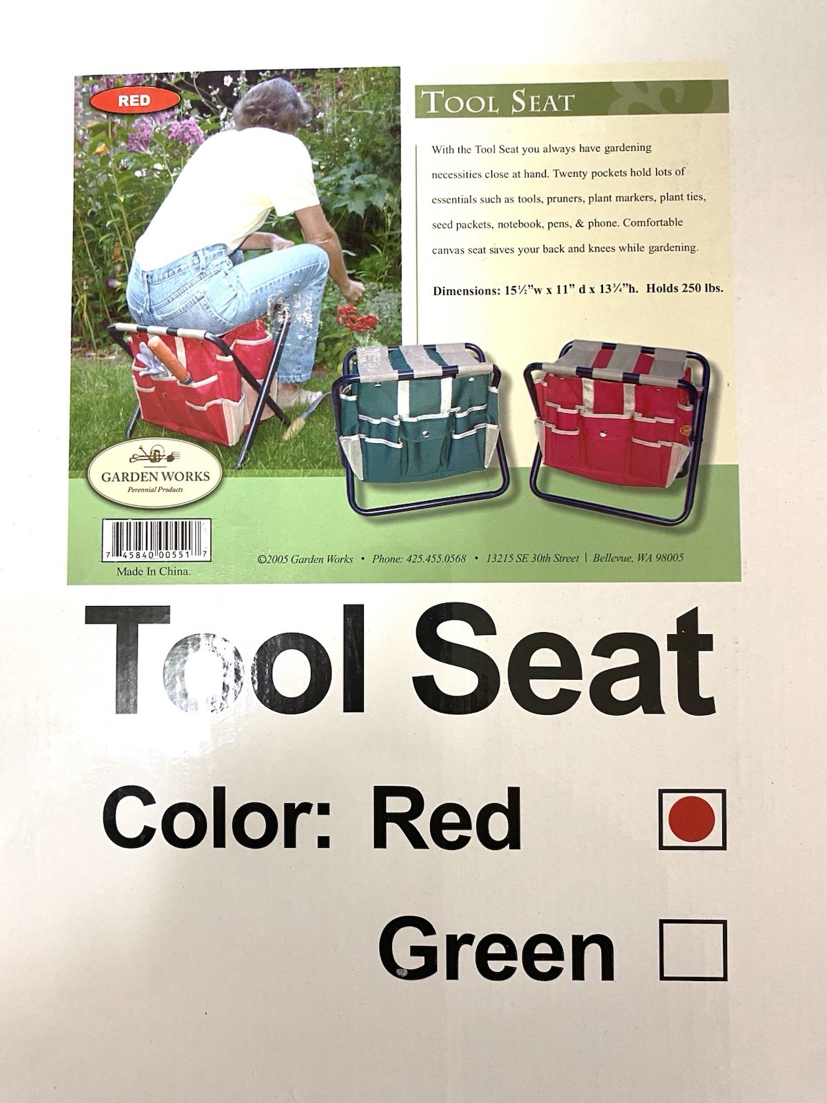 Tool Seat (2-red 4-green) 20 Pockets 15 1/2”x11”x13 1/4” Holds 250 Lbs New