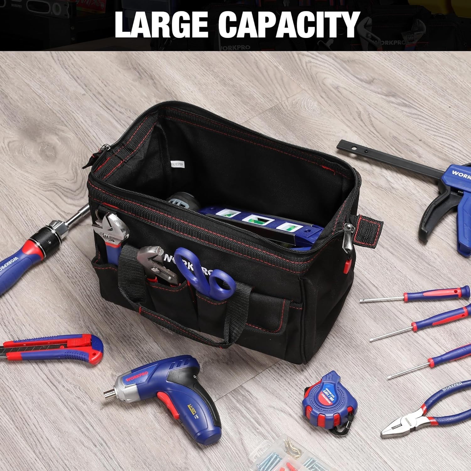12” Storage Tool Bag with Multiple Pockets & Water-Repellent Material