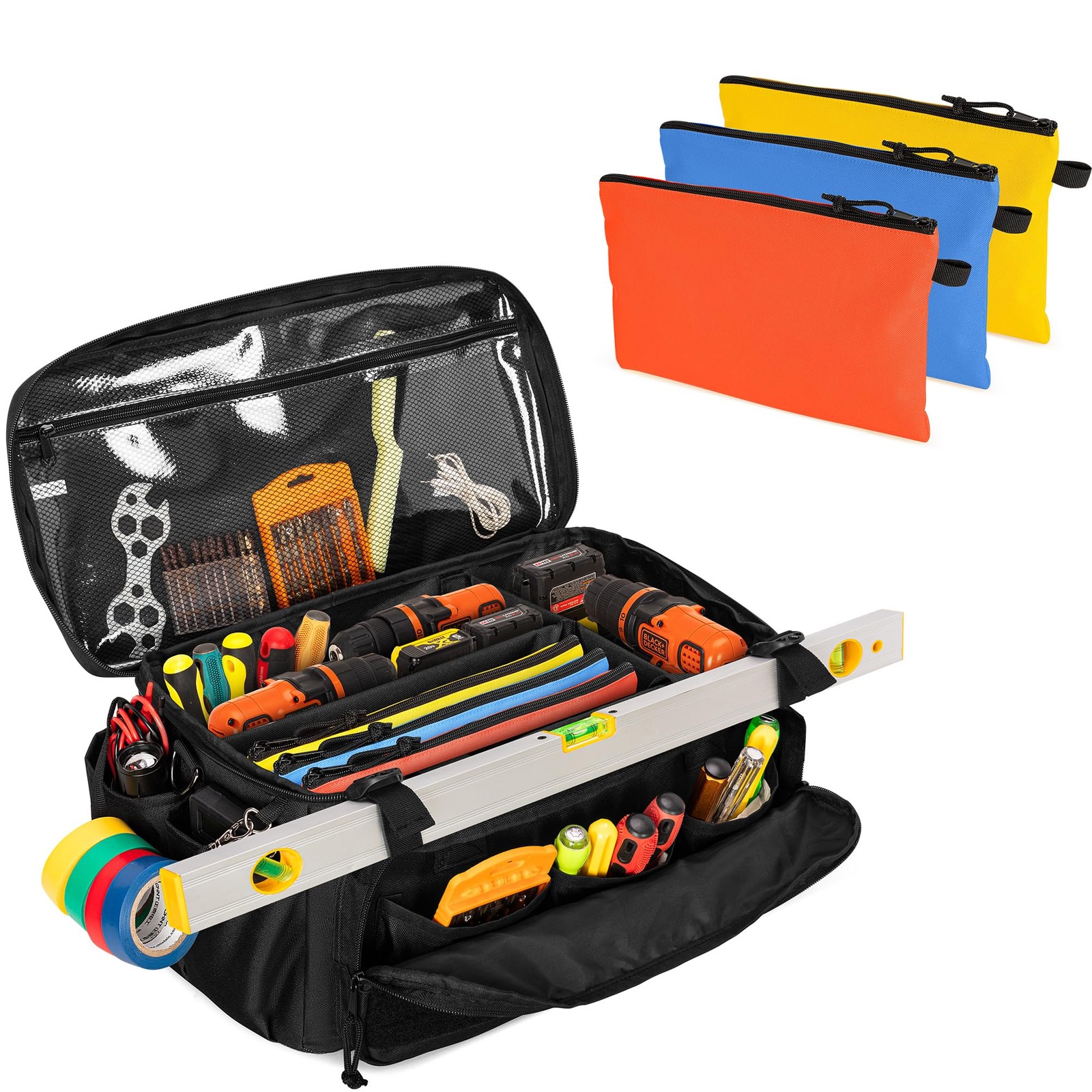 17-Inch Tool Bag with 3 Tool Pouches, Tool Storage Organizer Bag with Anti-fr…