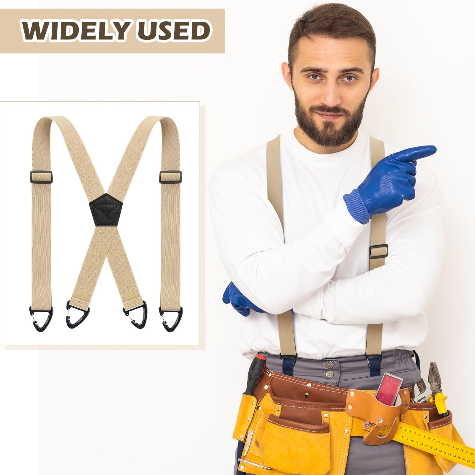 Sintege X Back Hidden Suspender Heavy Duty Work Suspenders One Size, Khaki