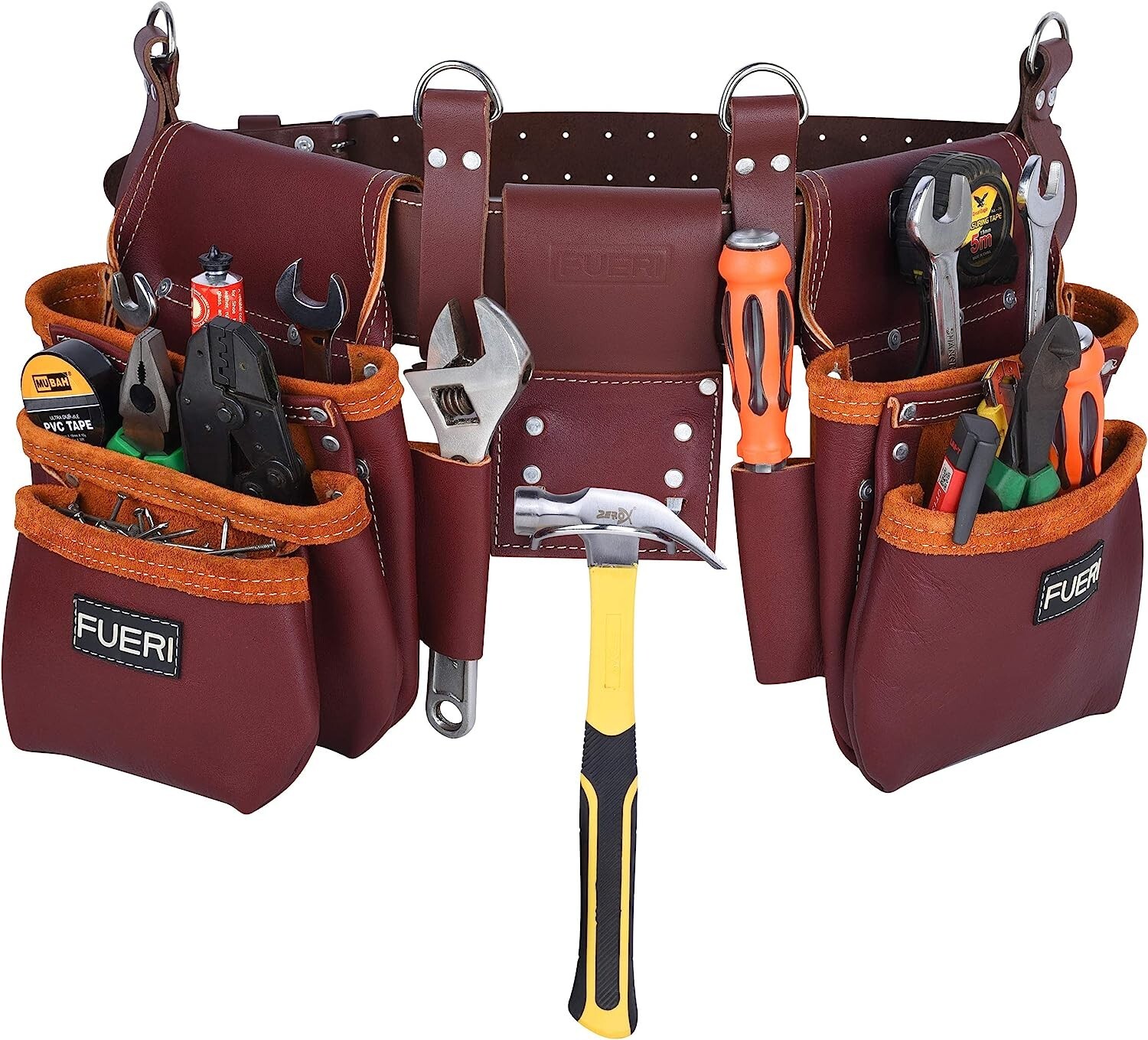 Electrician Tool Pouch Framers Leather Tool belt for Carpenter 17 pockets bag