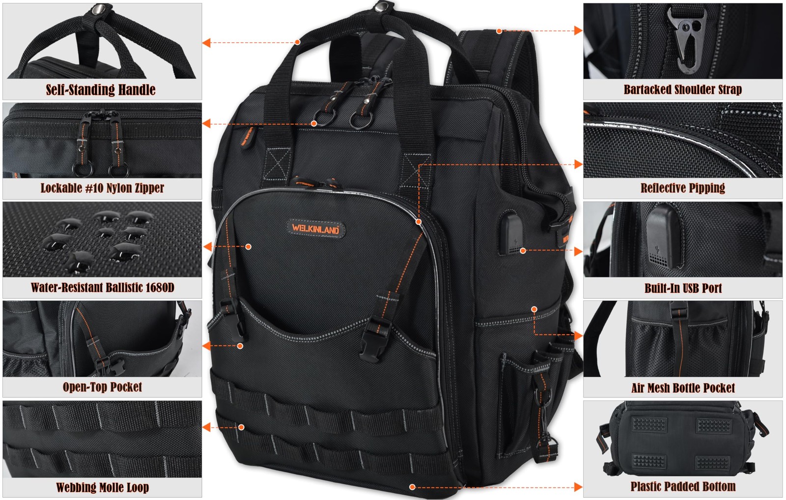 55-Pockets Tool backpack, Tool bag backpack, Backpack tool bag, Tool back pac…