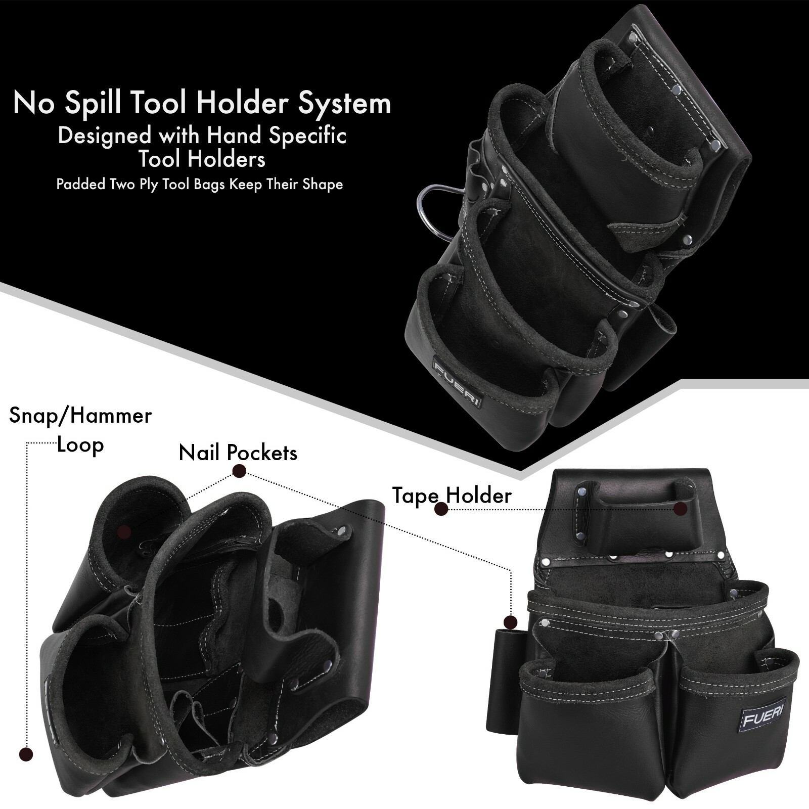 Leather Tool Belt Carpenter Electrician Tool Pouch Rig Framer Construction Bag