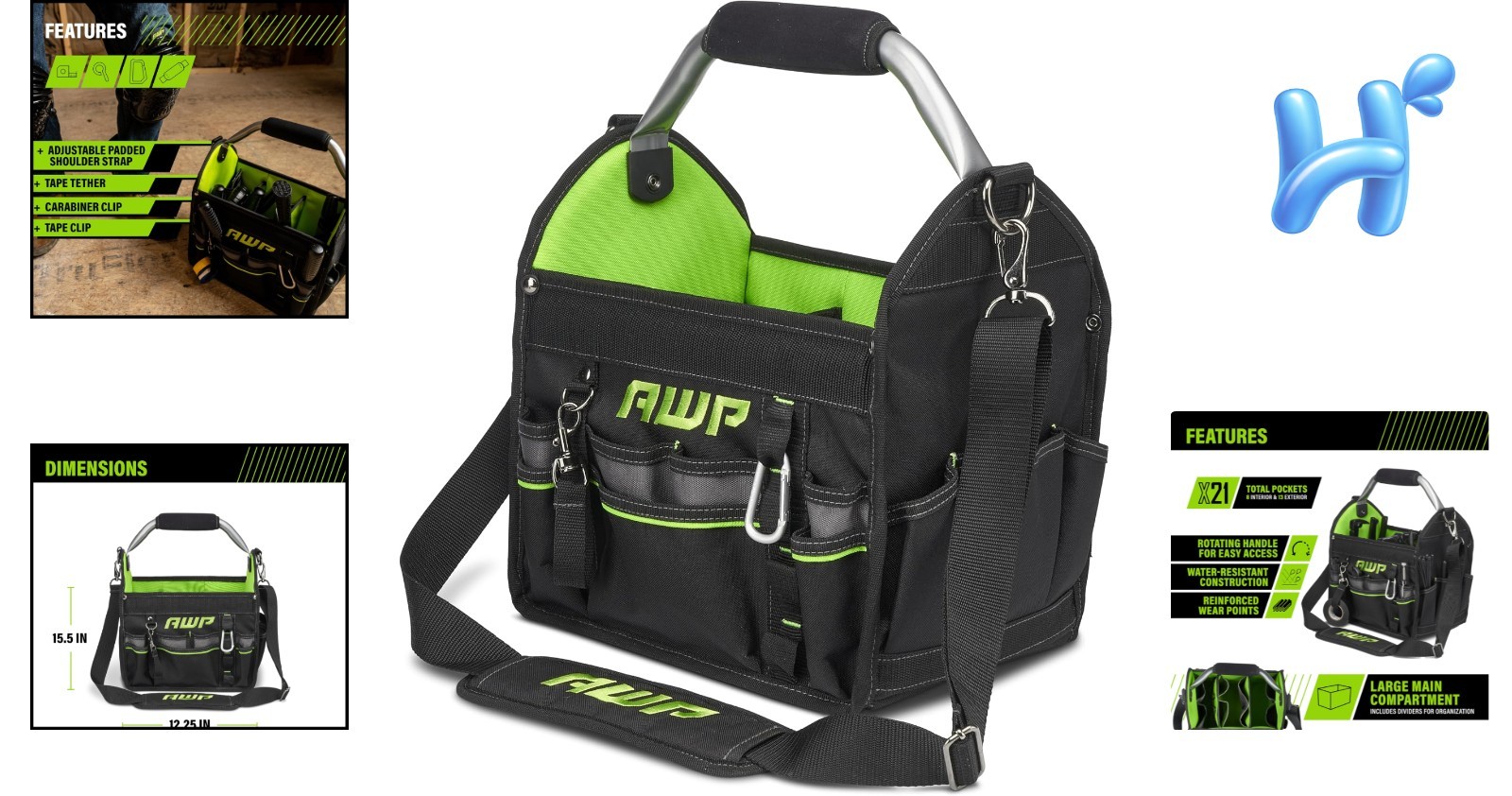 Tool Bag 12 Inch Water Resistant Durable Polyester Black Organize Tools