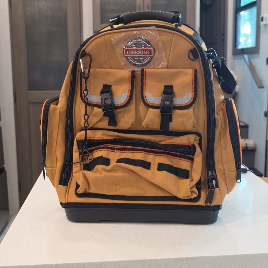 LOKASS Heavy Duty 56-Pocket Tool Backpack with Molded Bottom Khaki