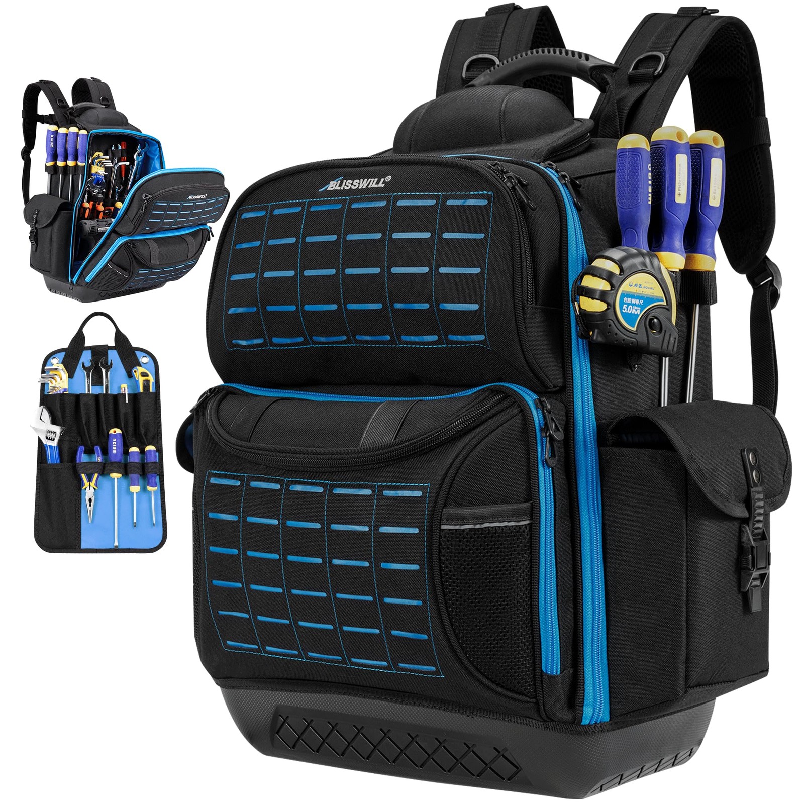 BLISSWILL Tool Bag Backpack for men,Heavy Duty 14″ L x 8″ W x 19.5″ H, Black