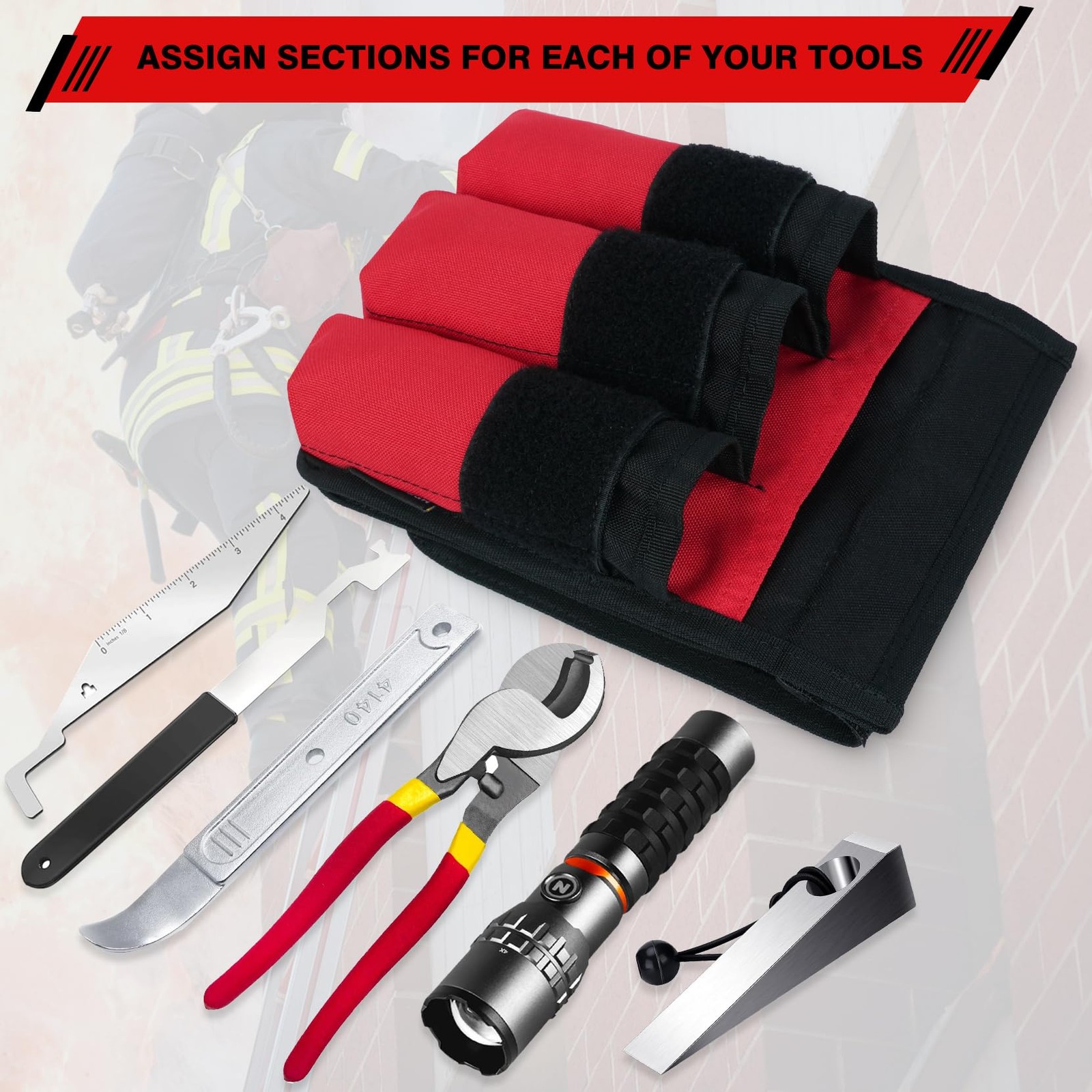 7-Pocket Firefighter Tool Pouch with Carry Handle and Flap, Fits in Bunker Ge…