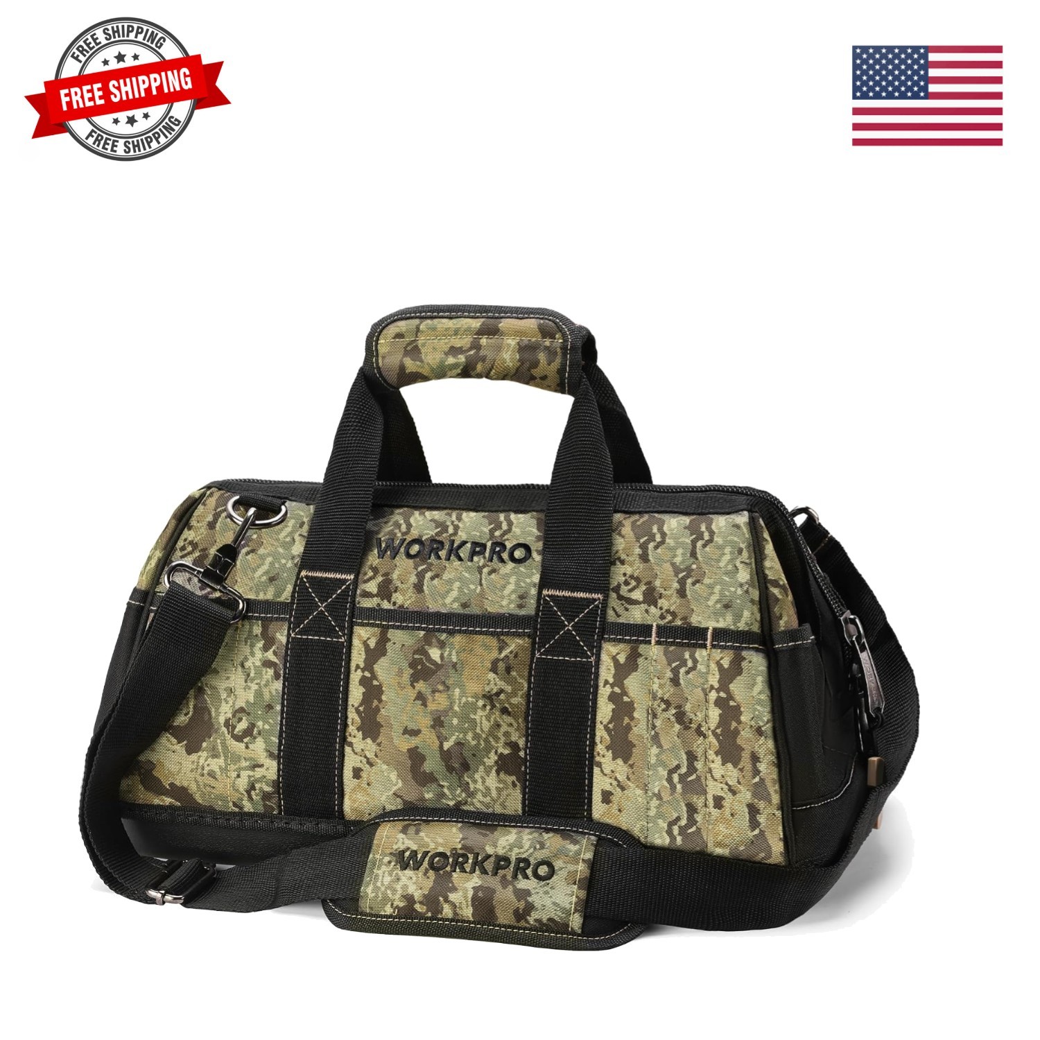 16-Inch Wide Mouth Tool Bag with Water Proof Molded Base | Multi-Pocket, Heav…