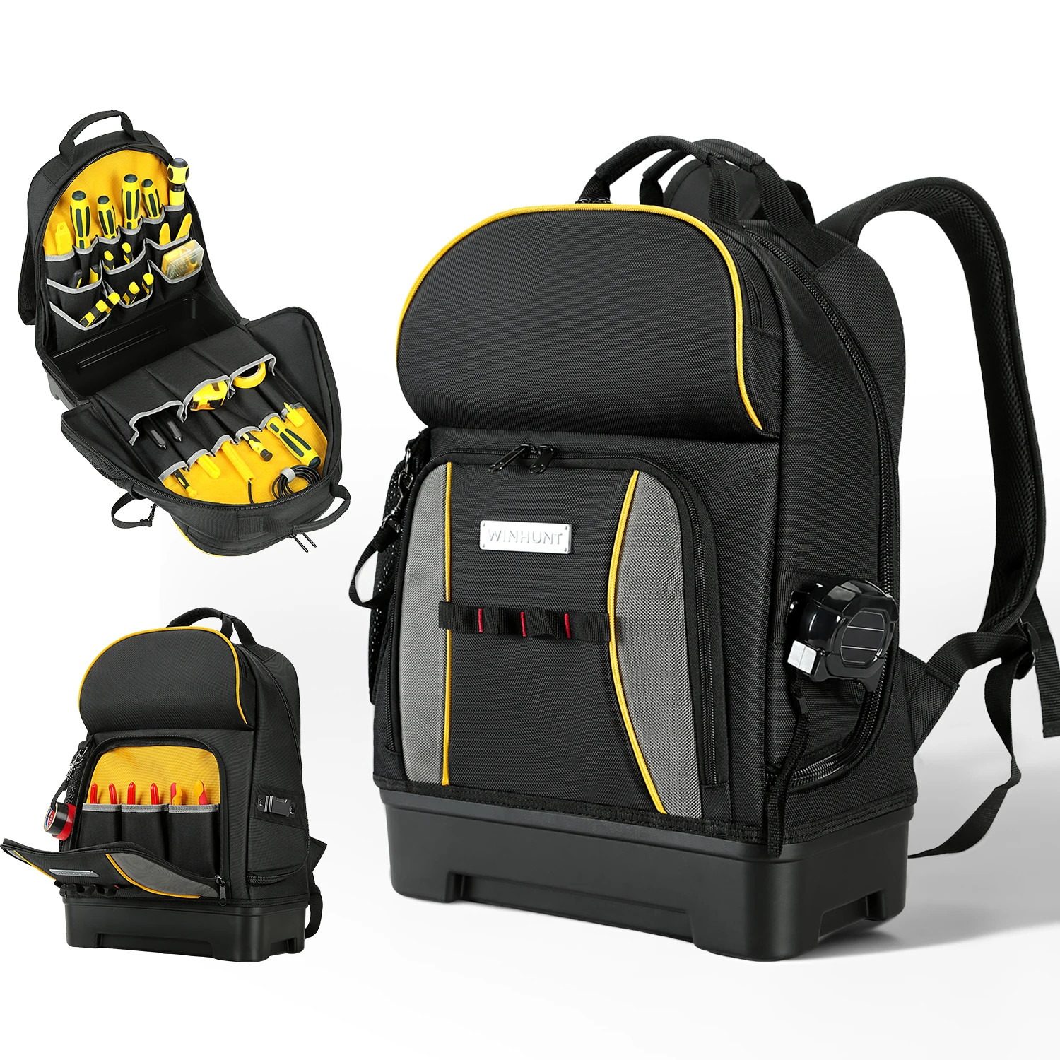 Heavy Duty Tool Backpack Waterproof Hard Base 27 Pockets Electrician Work Bag