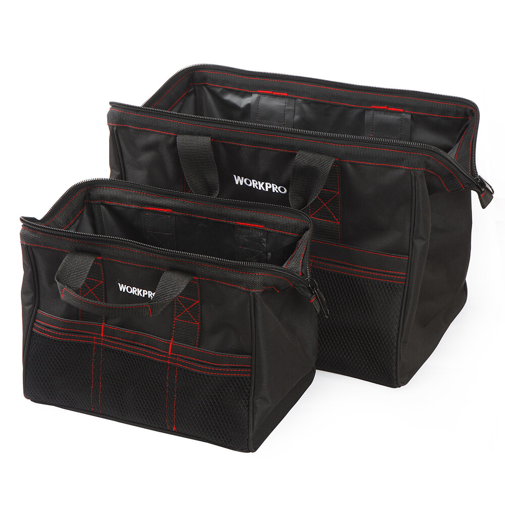 WORKPRO 2PC Tool Bag Case 13″ 18″ Heavy Duty Tote Storage Wide Mouth With Zipper
