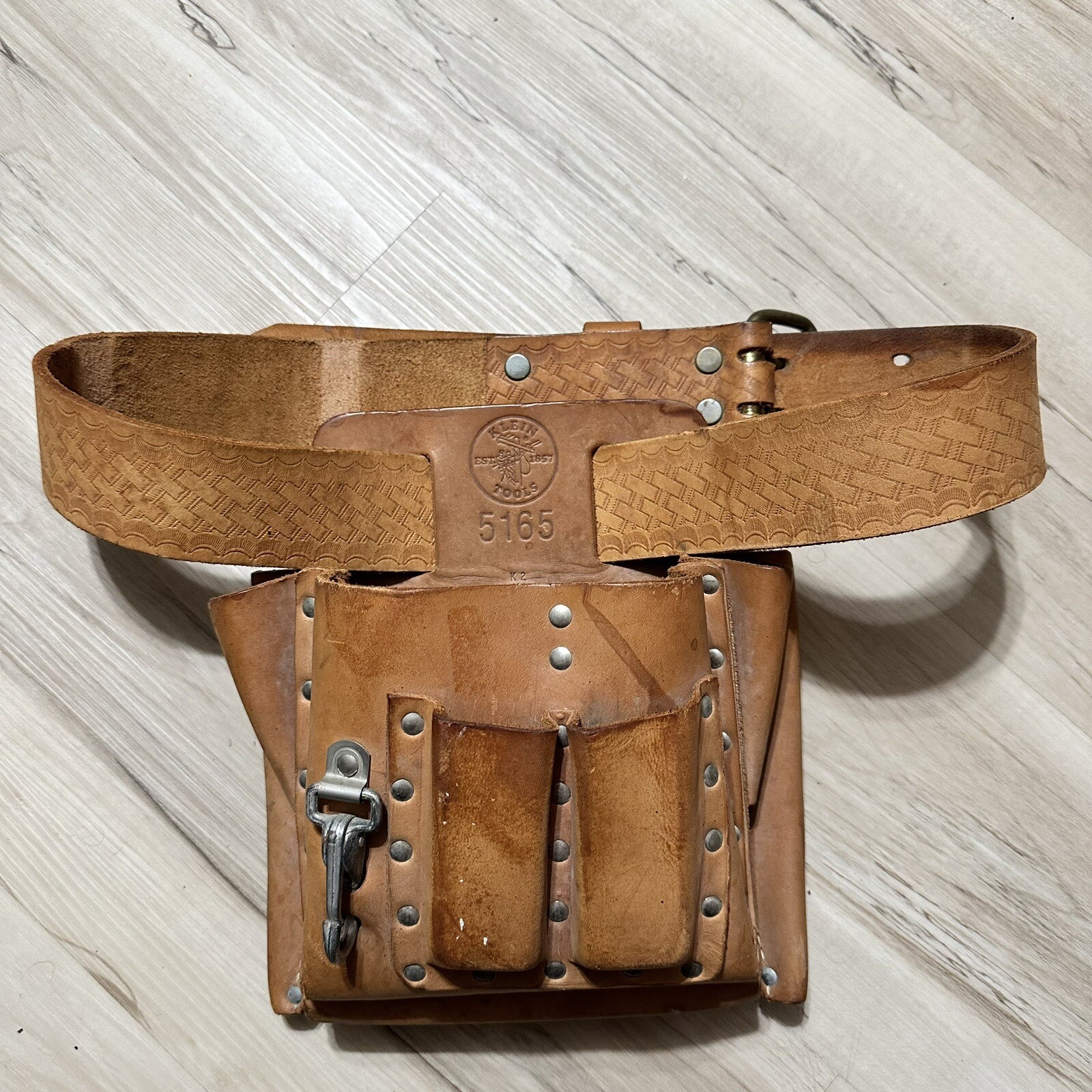 NICE KLEIN TOOLS 5165~10-POCKET TAN LEATHER TOOL POUCH & Belt 5415 ~ MADE IN USA