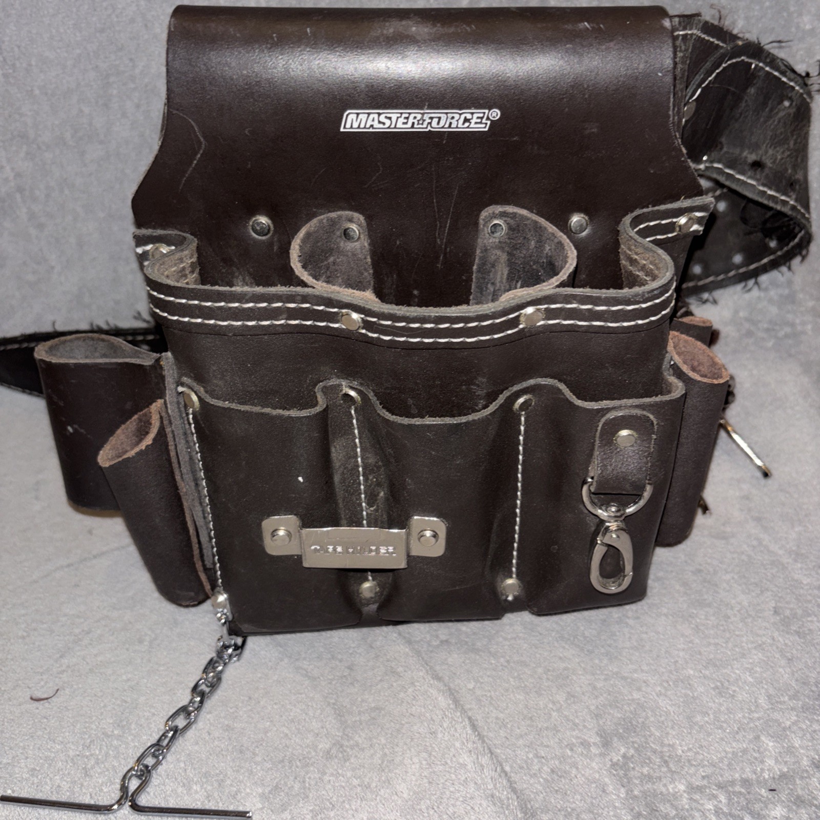 Black Leather Masterforce Tool Pouch Tape Holder Electricion & Construction 🔥