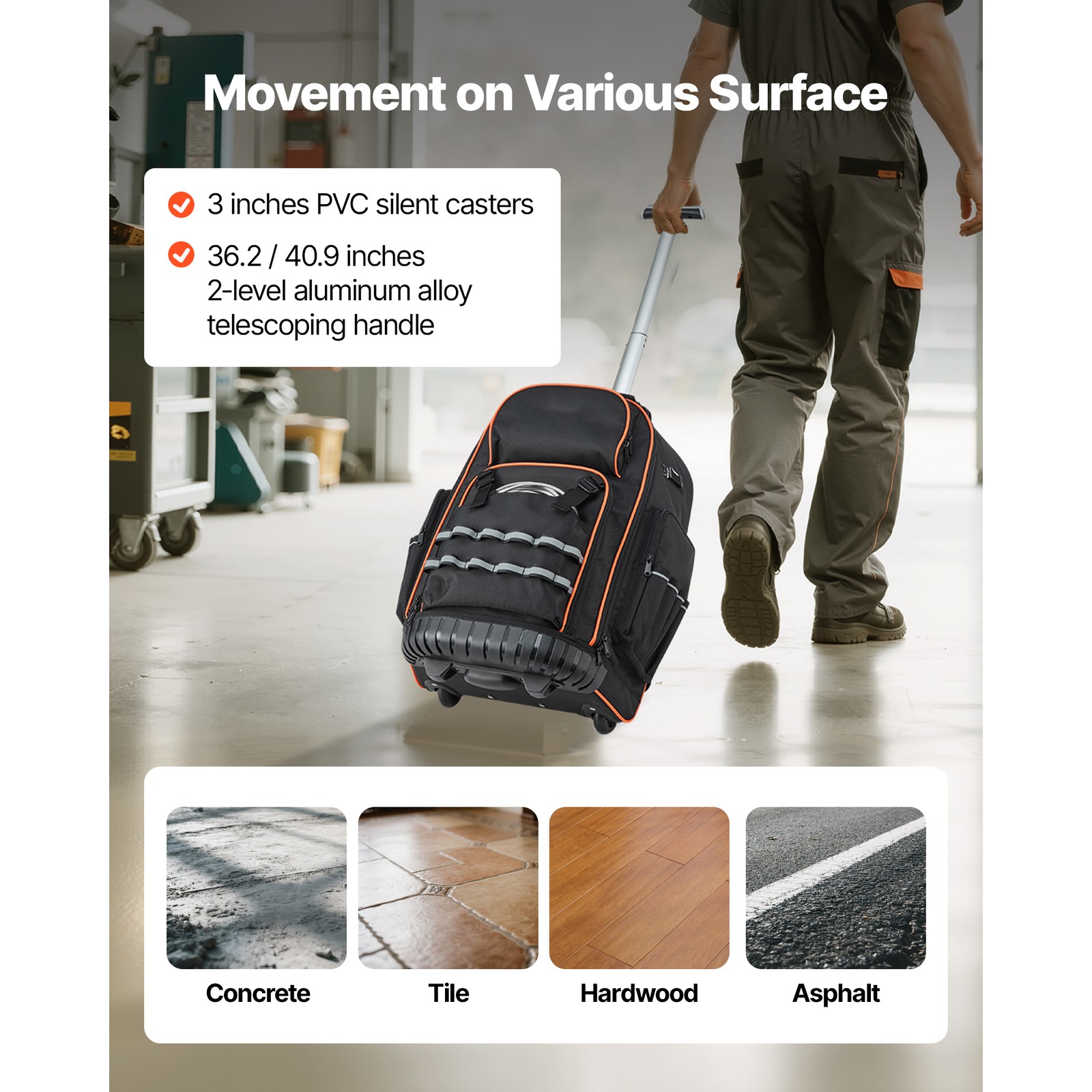 Rolling Tool Backpack 72 Pockets Heavy Duty Roller Tool Bag on Wheels