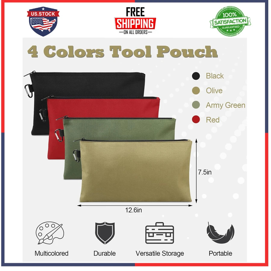 4 Pack 12 Inch Tool Pouch Zipper Storage Bag Multipurpose Organizer with Cara…