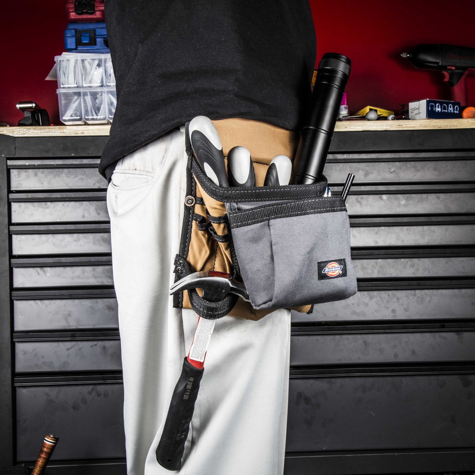 Tool Belt Pouch 8 Pocket Webbing Reinforced Gray Tan Dickies 57021