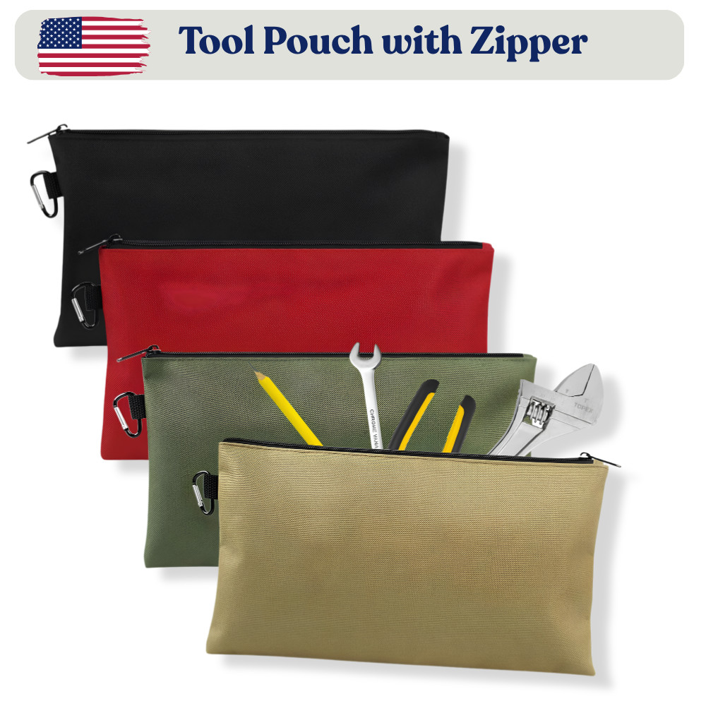 Tool Bag 4 Pack Zipper Tool Pouch 12 Inch Utility Storage Bags Carabiner